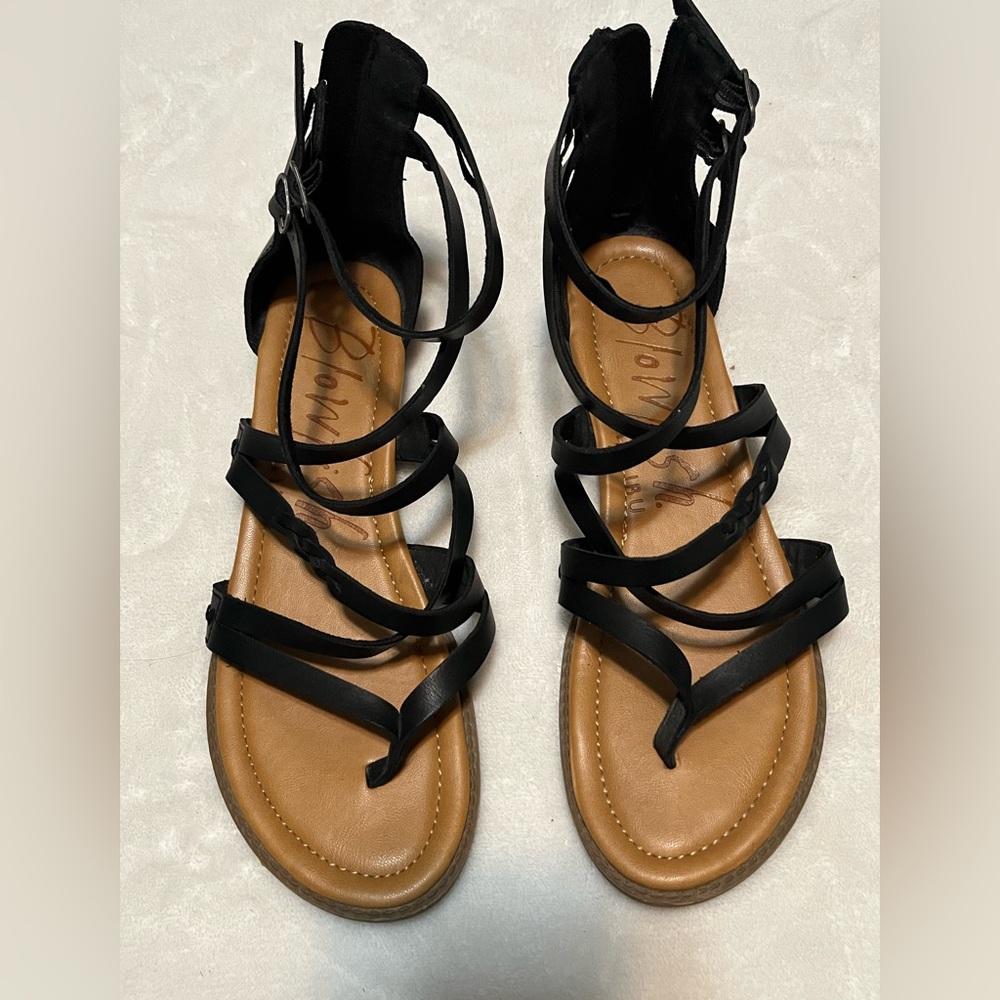 Blowfish Black and Tan Strappy Sandals